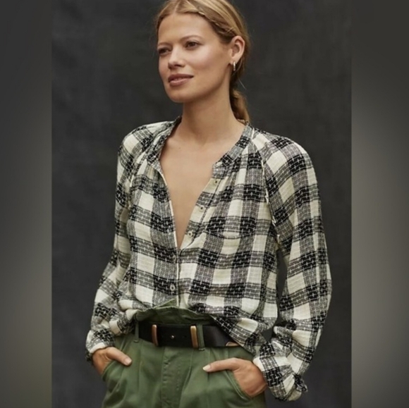 Pilcro Tops - Anthropologie Pilcro Breezy Plaid Button Down Shirt Size Small